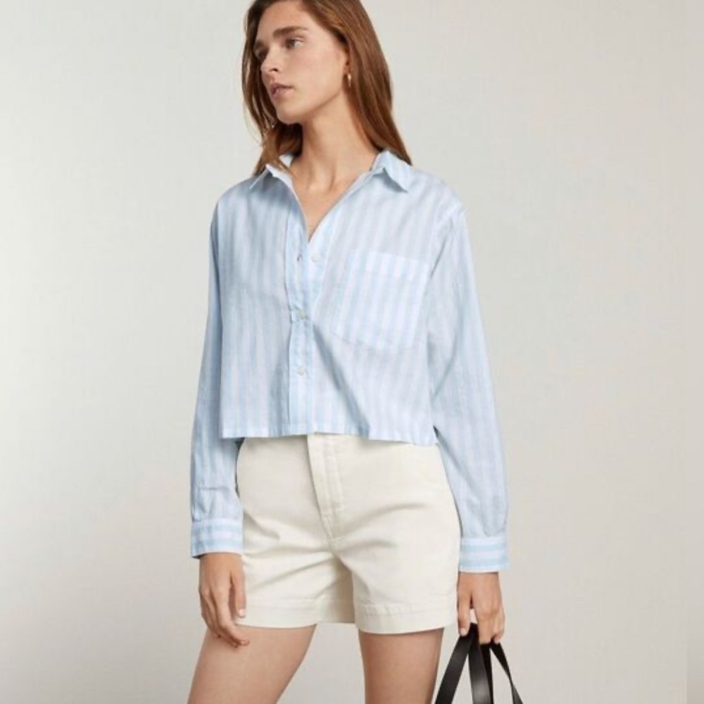 Everlane Way Short Cropped Silky Cotton Blouse